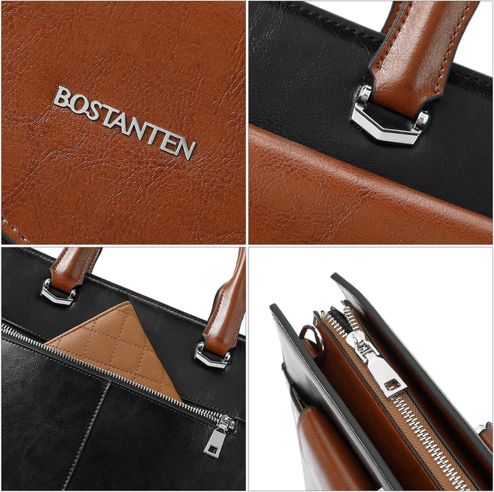 BOSTANTEN Damen Aktentaschen Leder Laptop Schultertasche 15.6 Zoll Frauen Arbeitstasche Businesstasc