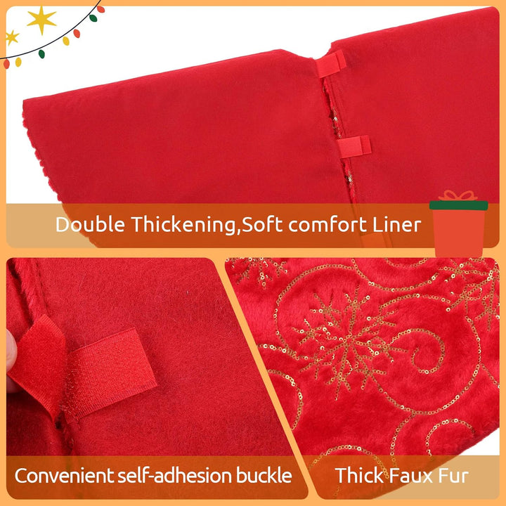 KONVINIT Rot Weihnachtsbaumdecke Plüsch Christmasbaumdecke Kunstfell Weihnachtsbaumteppich Rund Weih