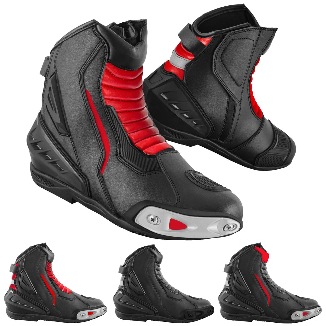 Vaster Moto Motorradschuhe für Herren, kurz, wasserdicht, Leder, rutschfeste Sohle 45 EU Rot, 45 EU