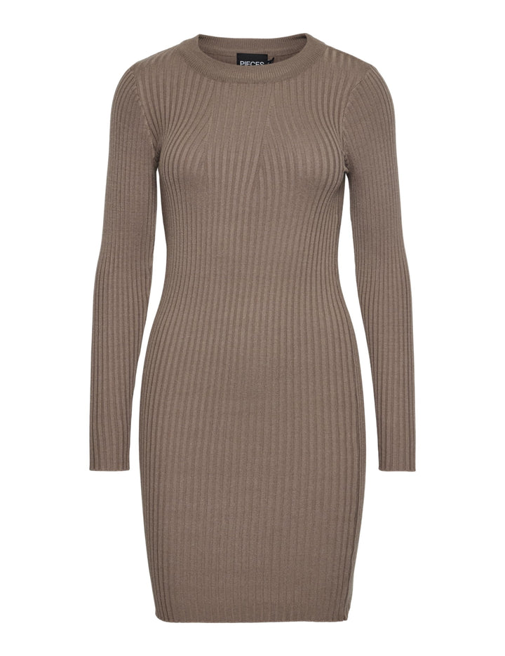 PIECES Damen PCCRISTA LS O-Neck Knit Dress NOOS 17115048 S Fossil, S Fossil
