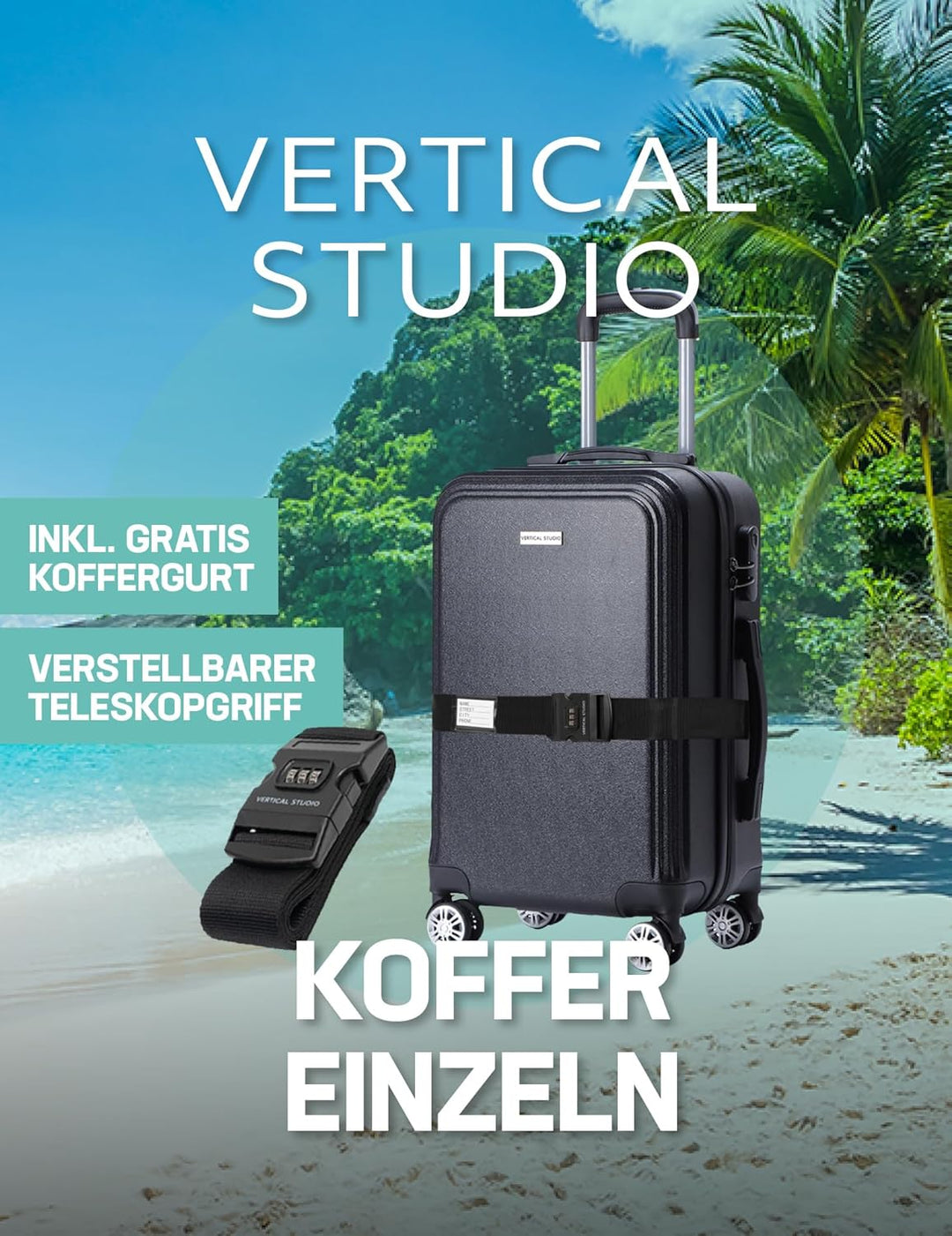 Koffer mit 28", 24" oder als Handgepäck mit 20", inkl. GRATIS Koffergurt. Hartschalenkoffer mit Roll