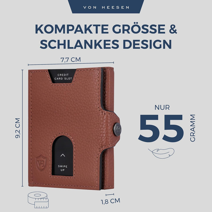 VON HEESEN Slim Wallet mit RFID Schutz - Geldbörse Herren klein - Mini Geldbeutel Damen Portmonee -