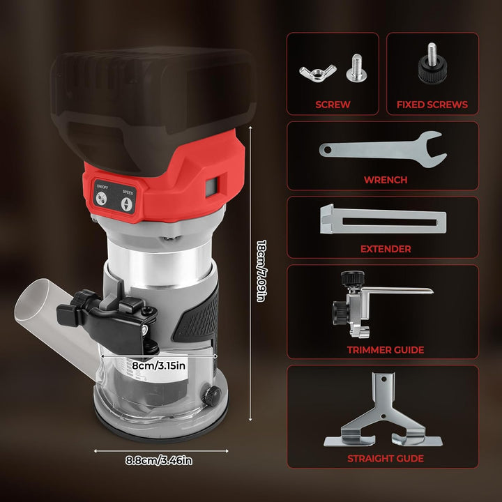 Bürstenloser kabelloser Power-Router kompatibel mit Milwaukee M18 18 V, Kantenschneider mit 6 Geschw