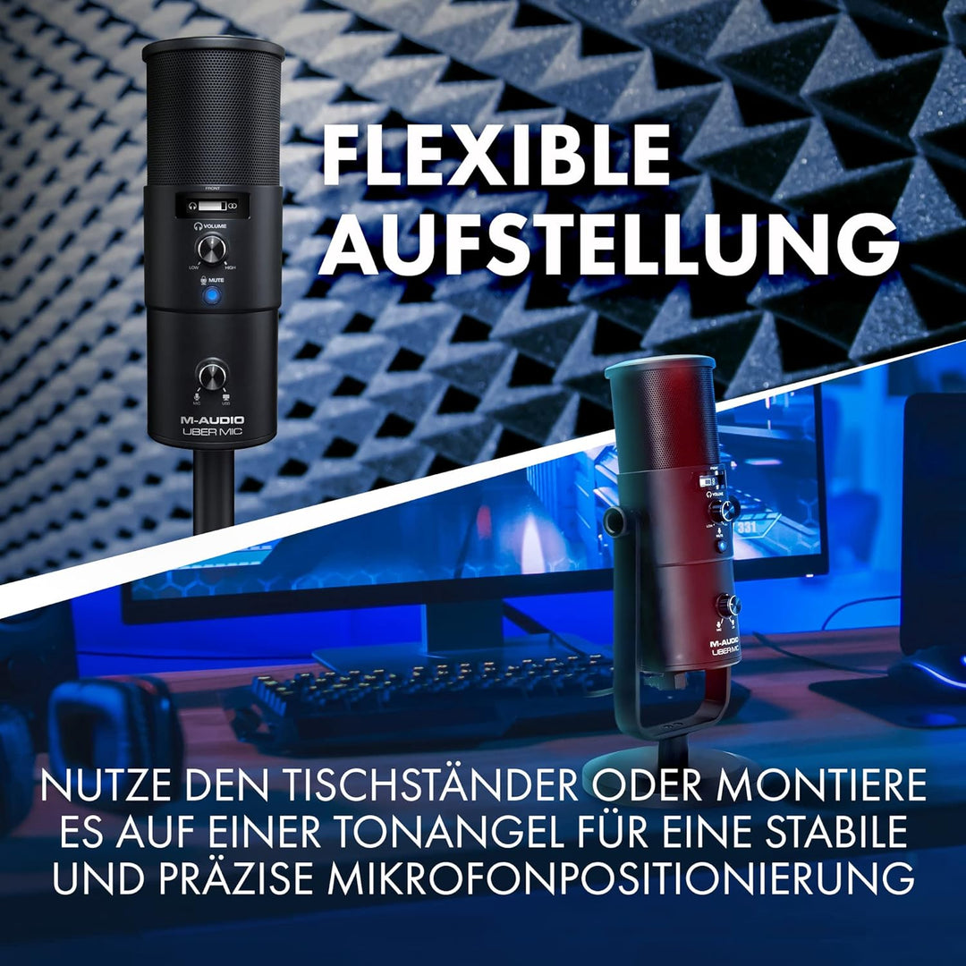 M-Audio Uber Mic - USB Kondensator Mikrofon für Gaming, Streaming, Podcast, Studioaufnahmen, mit 4 R