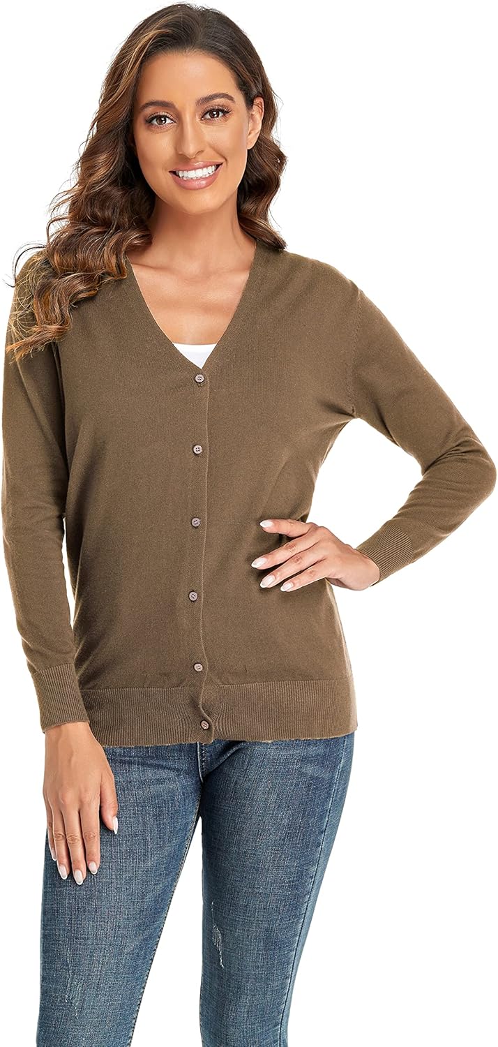 CUNYI Strickjacke für Damen Pullover mit V-Ausschnitt S Khaki, S Khaki