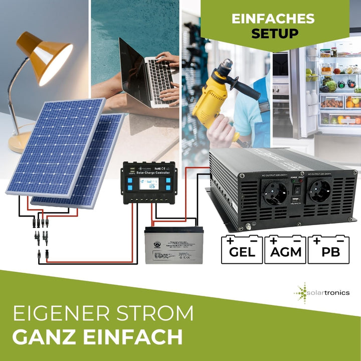 Neu solartronics Spannungswandler Wechselrichter Intverter NM 2500-5000 Watt 12V zu 230V schwarz USB