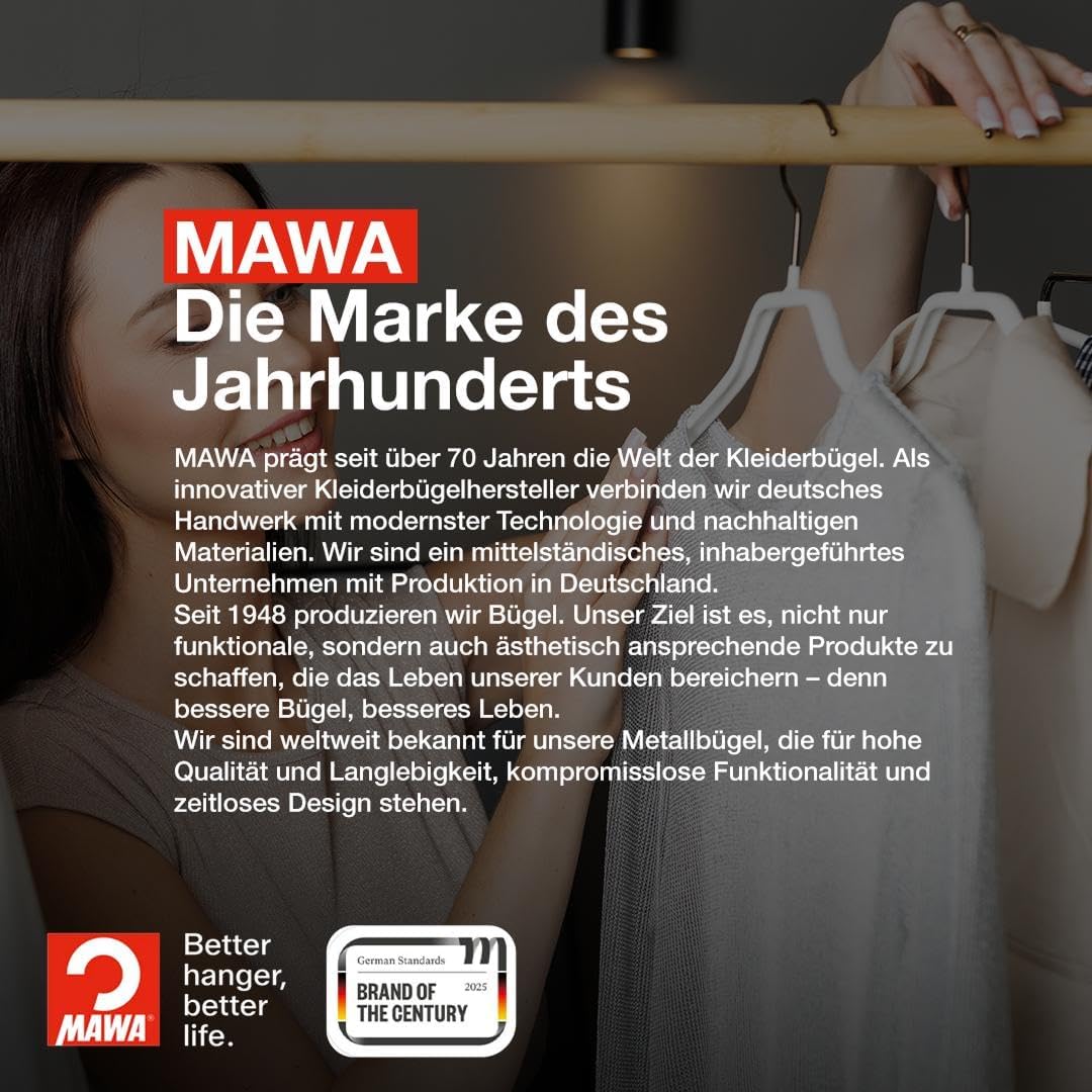 MAWA Kleiderbügel, Set mit 25 platzsparenden und rutschfesten Bügeln, ideal für Hemden und Blusen, m