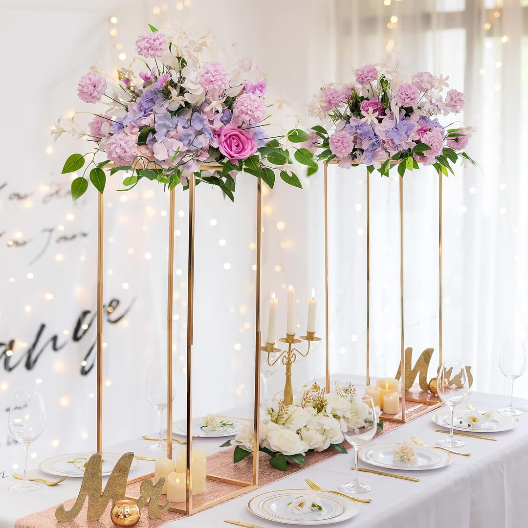 Sziqiqi 2 Stück Hochzeit Mittelstücke Gold Vasen- Hoch Blumenständer Metall Bodenvase Säule Geometri