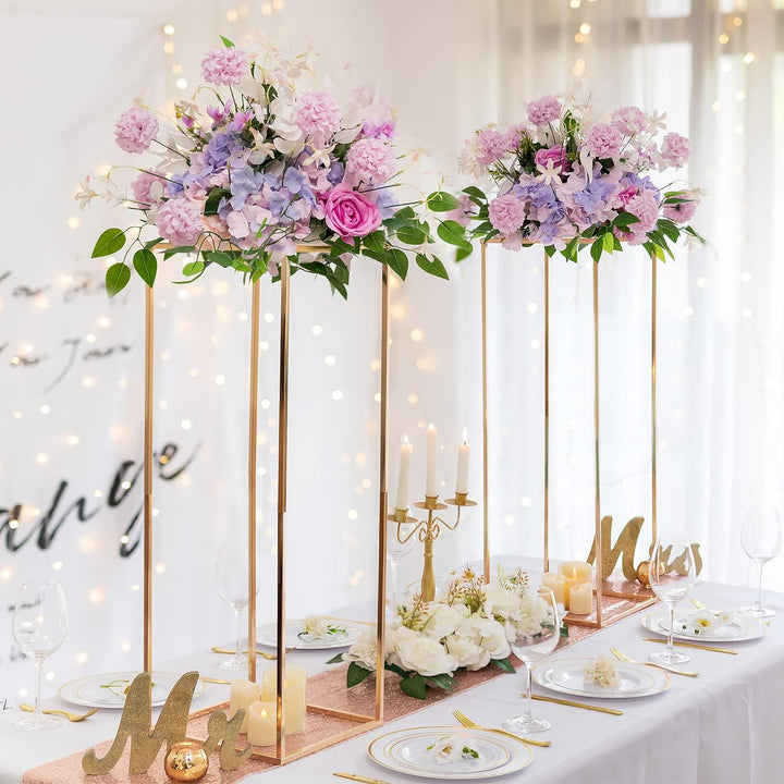 Sziqiqi 2 Stück Hochzeit Mittelstücke Gold Vasen- Hoch Blumenständer Metall Bodenvase Säule Geometri