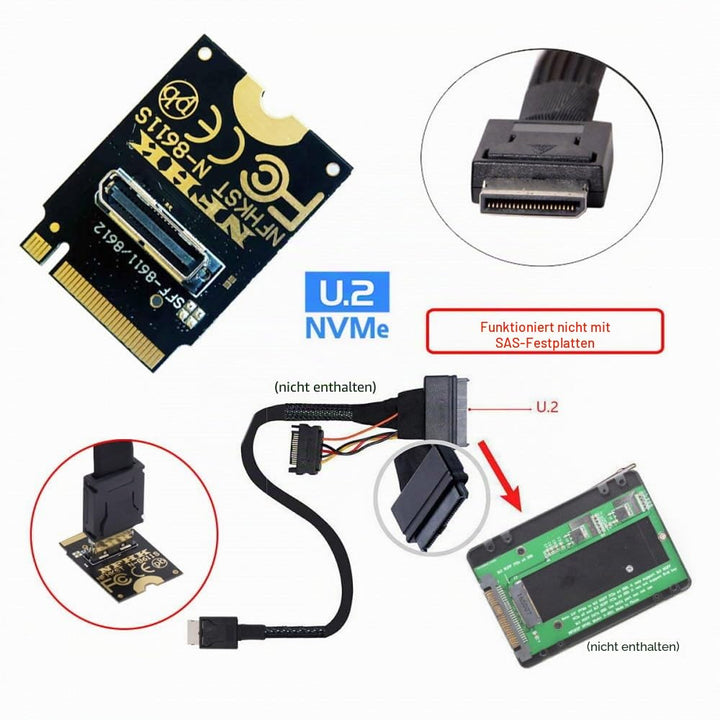 CY Adapter 2230 PCI-E4.0 M.2 M-Key zu Oculink SFF-8612 SFF-8611 Vertikaler Host-Adapter für NVME U.2