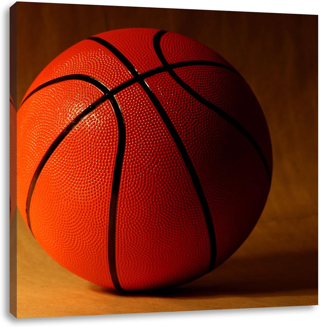 Pixxprint Basketball schwarzer Hintergrund, Format: 70x70 auf Leinwand, riesige Bilder fertig gerahm