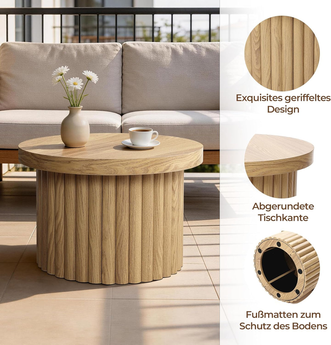 Hometopia Couchtisch rund, Moderner Wohnzimmertisch in Holz, Ø60 cm X H40 cm Kaffeetisch für Wohnzim
