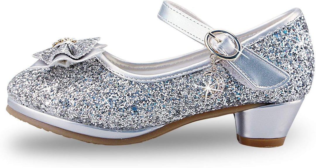 ANBIWANGLUO Prinzessin Schuhe Mädchen High Heels Sandalen Mädchen Pailletten Party Pumps Kinder, 25