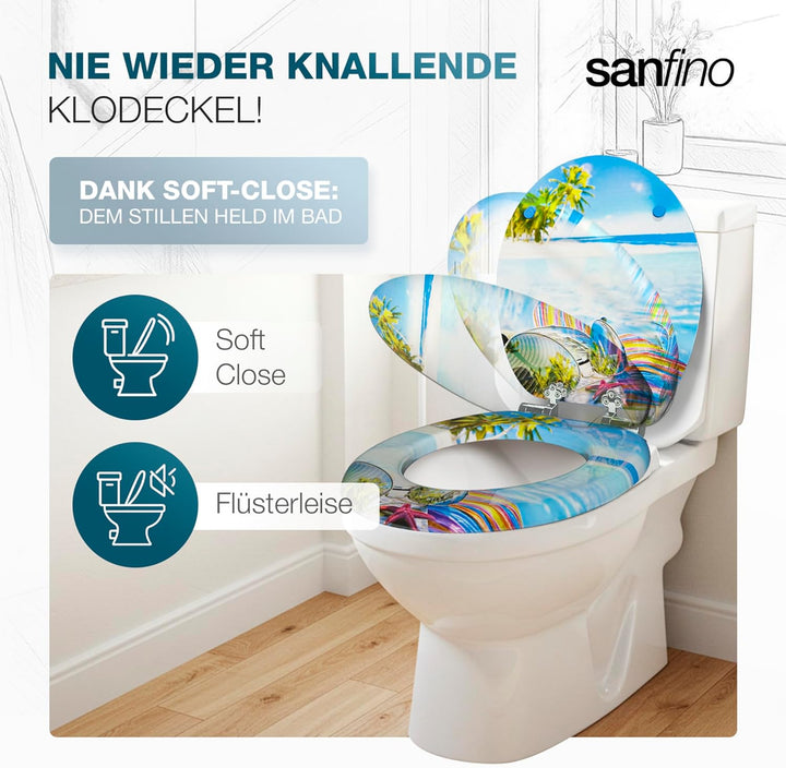 Premium WC Sitz mit Absenkautomatik – hochwertige Toilettendeckel aus Holz, viele bunte Motive, hohe