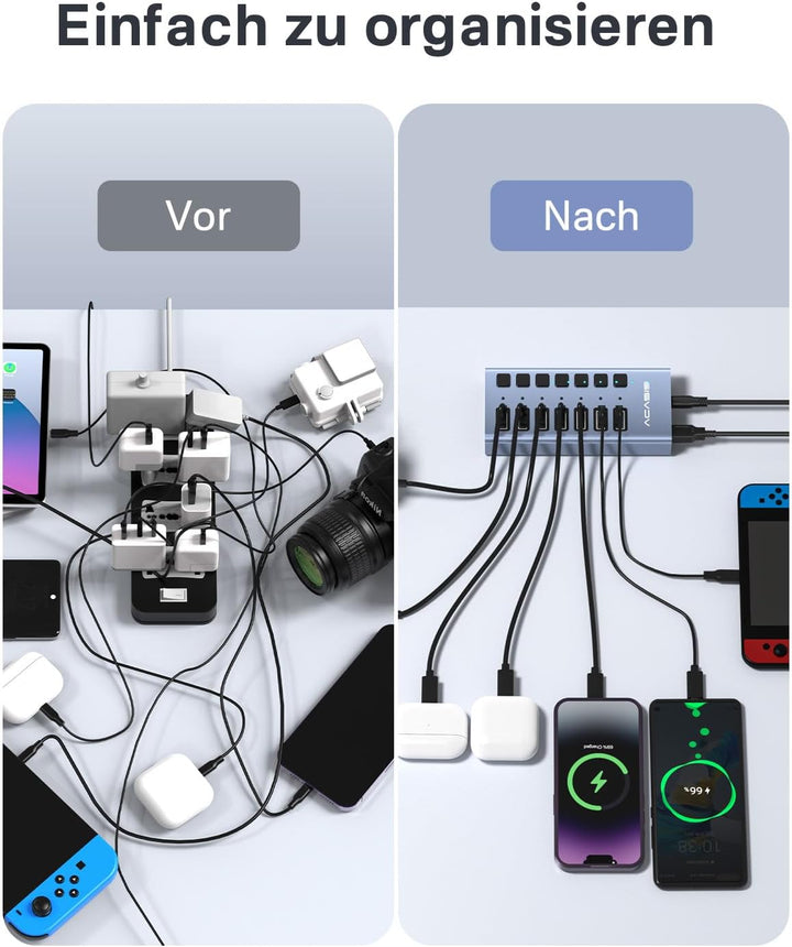 ACASIS Powered USB Hub,10 Ports USB 3.1 Hub with 10Gbps Data Speed, Individual On/Off Switches, 12V4