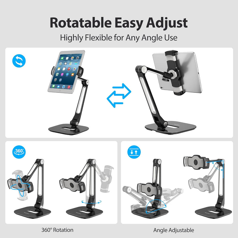 AboveTEK Tablet Ständer Höhenverstellbar Tablet Halterung Tisch, iPad Ständer Schwarz für iPad Mini