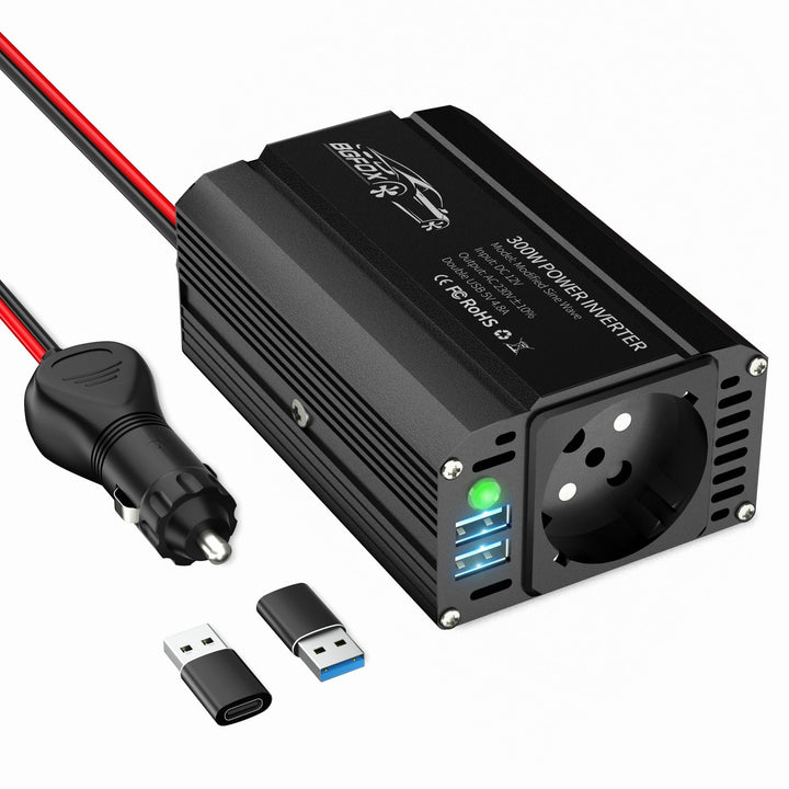 BGFOX 300W Spannungswandler DC 12V auf 230V AC Wechselrichter Modifizierte Sinus Stromumwandler mit