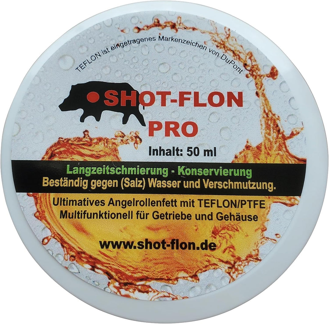 SHOT-FLON PRO Angelrollen Fett 50 ml Teflon PTFE Rollenfett Salz Wasserbeständig Schmierung Rostschu