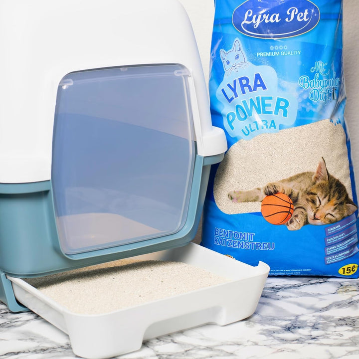 Lyra Pet® | 30 Liter Lyra Power Ultra Excellent Katzenstreu + 2 Spielmäuse | Mit Babypuder Duft | Kl