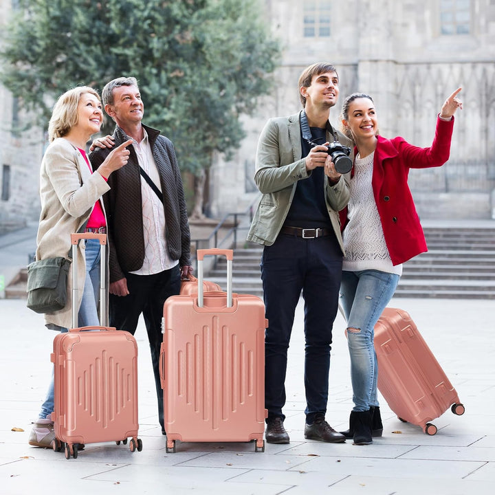 LEADZM Kofferset 4 teilig (Roségold) | Reisekoffer Set, Koffer Set Hartschalen-Trolley aus ABS mit v