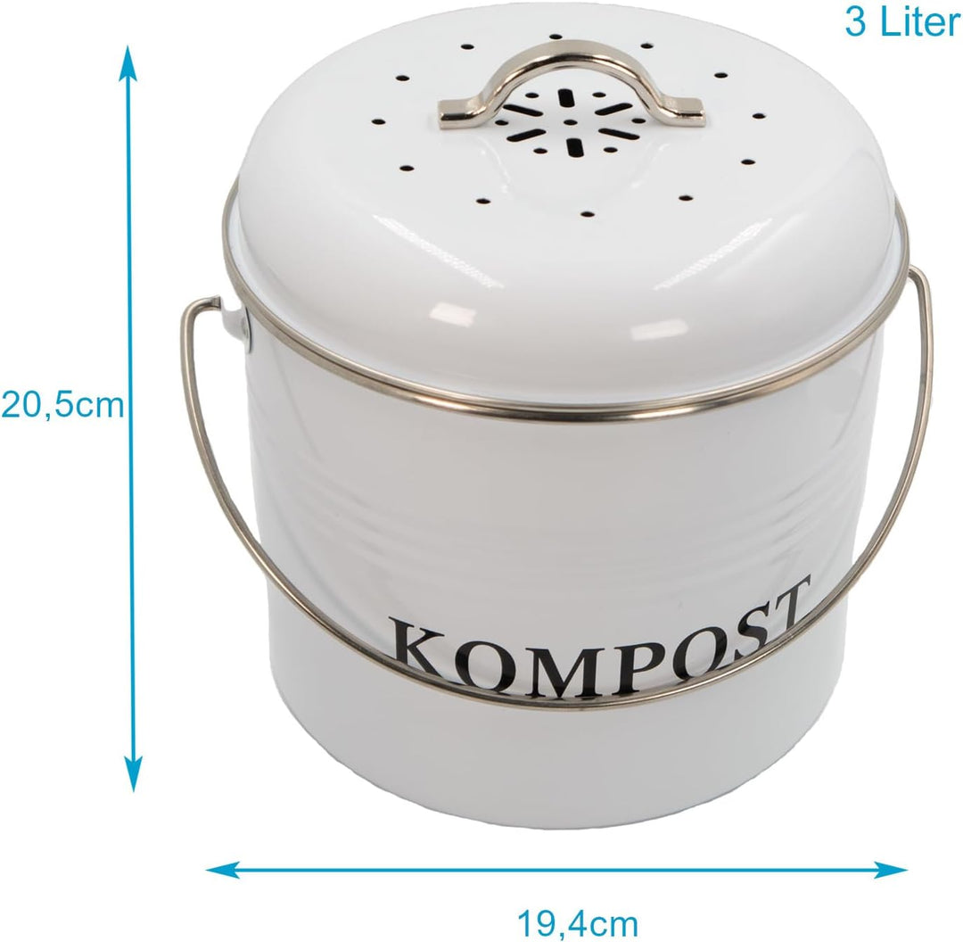 Komposteimer Biomülleimer aus Eisen für die Küche - 21.5 x 19 x 20.5 cm - 3 Liter Füllmenge - Behält