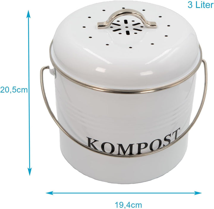 Komposteimer Biomülleimer aus Eisen für die Küche - 21.5 x 19 x 20.5 cm - 3 Liter Füllmenge - Behält