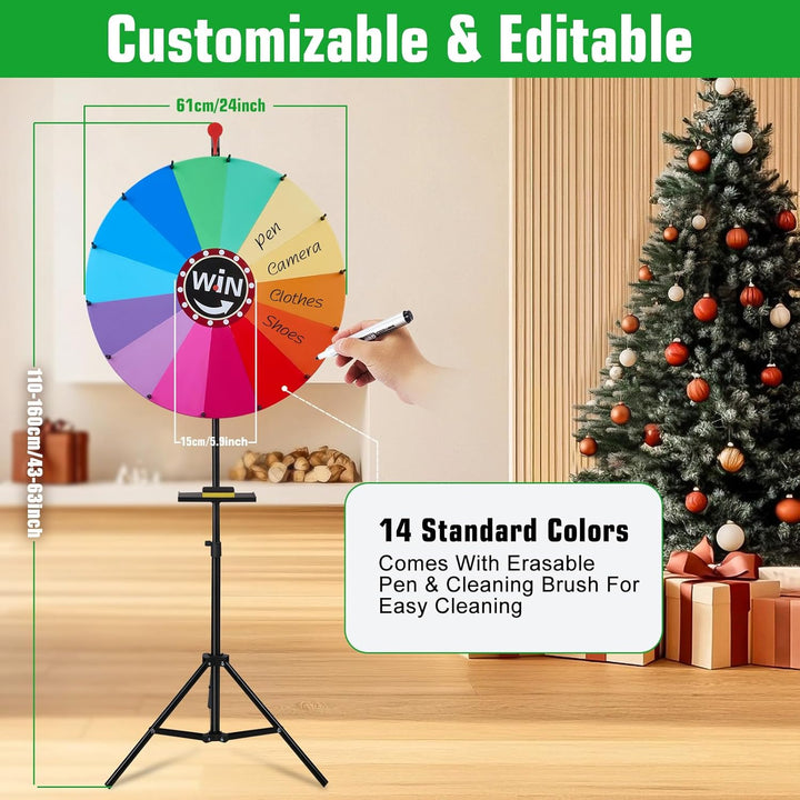 61CM Glücksrad zum Drehen |14 Farben | Höhenverstellbar 1-1.6m| Glücksrad Drehrad Spielzeug mit Stif