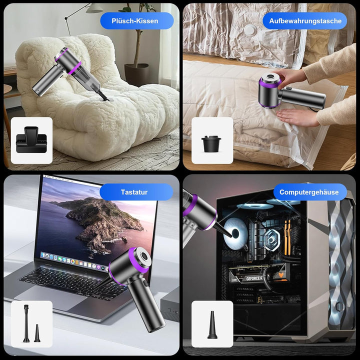 Handstaubsauger, 26000Pa Mini Akku Staubsauger Kabellos 4-In-1 Autostaubsauger 6000mAh 3-Gang Elektr