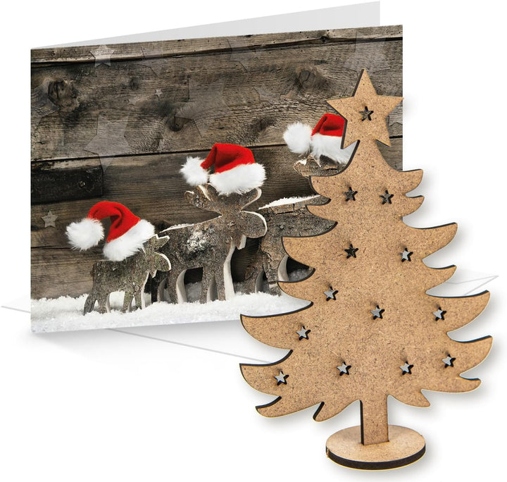 Logbuch-Verlag 10 Weihnachtskarten DIN A6 inkl. Kuverts + Weihnachtsbaum Miniatur aus Holz - Geschen