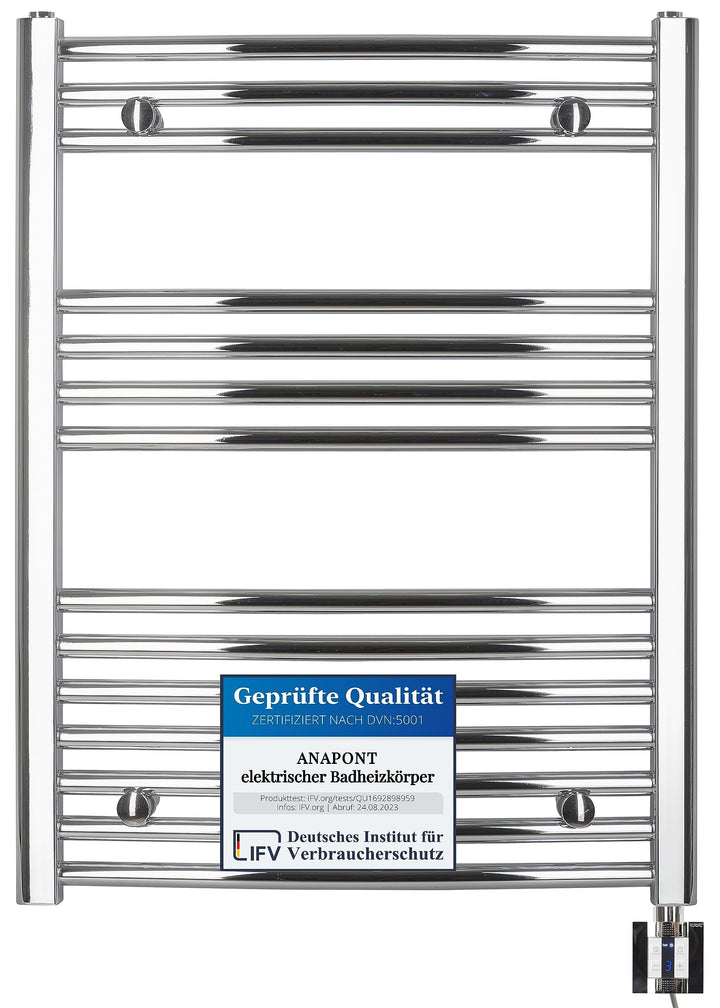 anapont elektrischer Badheizkörper - Chrom gebogen - Timer-Funktion - Handtuchheizkörper - Badheizun