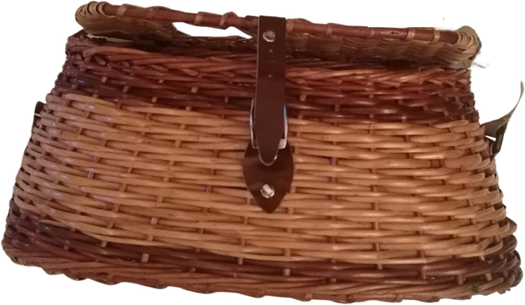 Fliergenfischer-Korb Anglerkorb aus Weide, Wicker Fischkorb, geflochtener Fischerkorb, mit Riemen, W