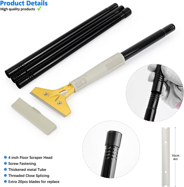 EHDIS Tapetenentferner Kit - Fensterschaber mit Teleskopstiel (120cm), Glasschaber (Klingen im Griff