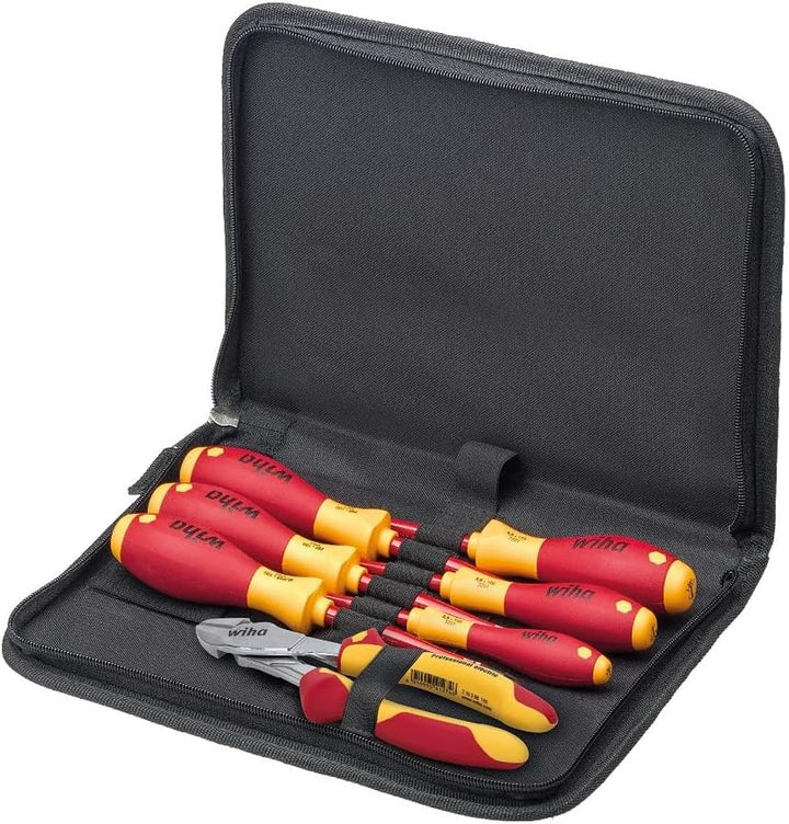 Wiha Werkzeug Set Elektriker Schraubendreher, Kraftseitenschneider 7-tlg. in Tasche (38020) Set Elek