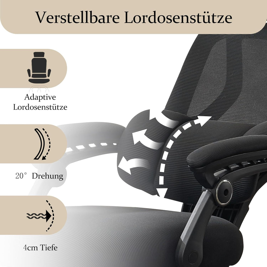 UEV Bürostuhl Ergonomisch mit Fussstütze, Homeoffice Stuhl, schwarz | Drehstuhl,Schreibtischstuhl,ne