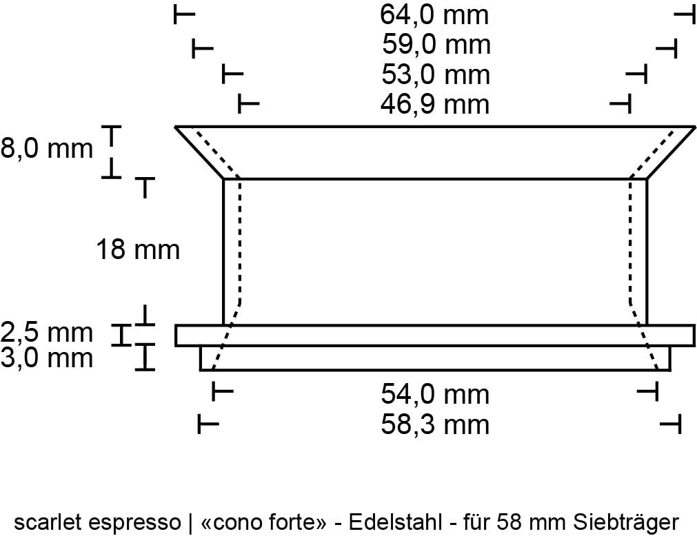 Präzisions-Trichter »Barista Cono Forte 58 mm« aus Edelstahl für Siebträger, Dosing Funnel Fülltrich