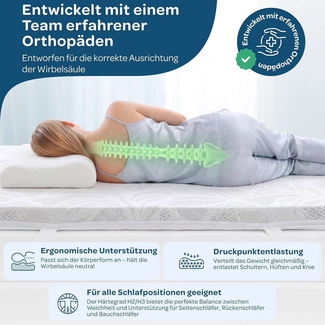 DOLCISOGNI Gel Memory Topper 140x200cm | H2/H3 Matratzentopper kühlend mit Silver Yarn Bezug | Antib
