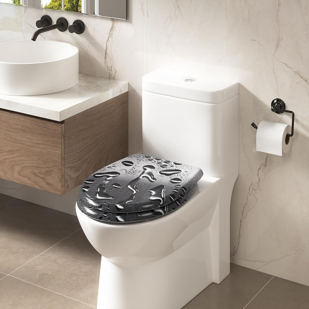 WOLTU Toilettendeckel mit Absenkautomatik Motiv, WC Sitz mit Schnellverschluss, Toilettensitz O Form