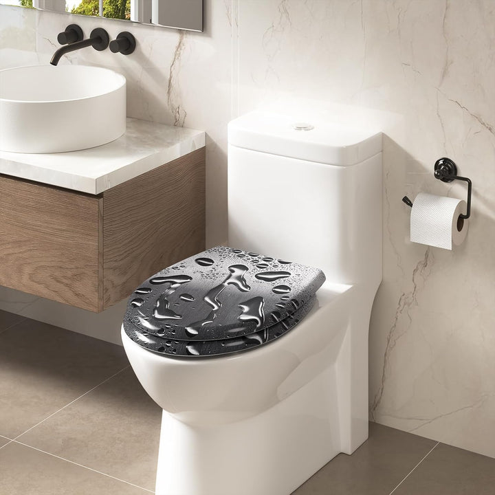 WOLTU Toilettendeckel mit Absenkautomatik Motiv, WC Sitz mit Schnellverschluss, Toilettensitz O Form