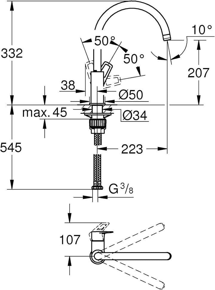 GROHE BauLoop - Einhand-Spültischbatterie (langlebige Oberfläche, Einlochmontage, Schwenkbereich 360
