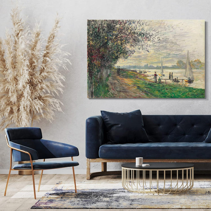 Leinwand (80x60cm): Claude Monet - Die Bank von Petit-Gennevilliers, untergehen 80x60 cm, 80x60 cm