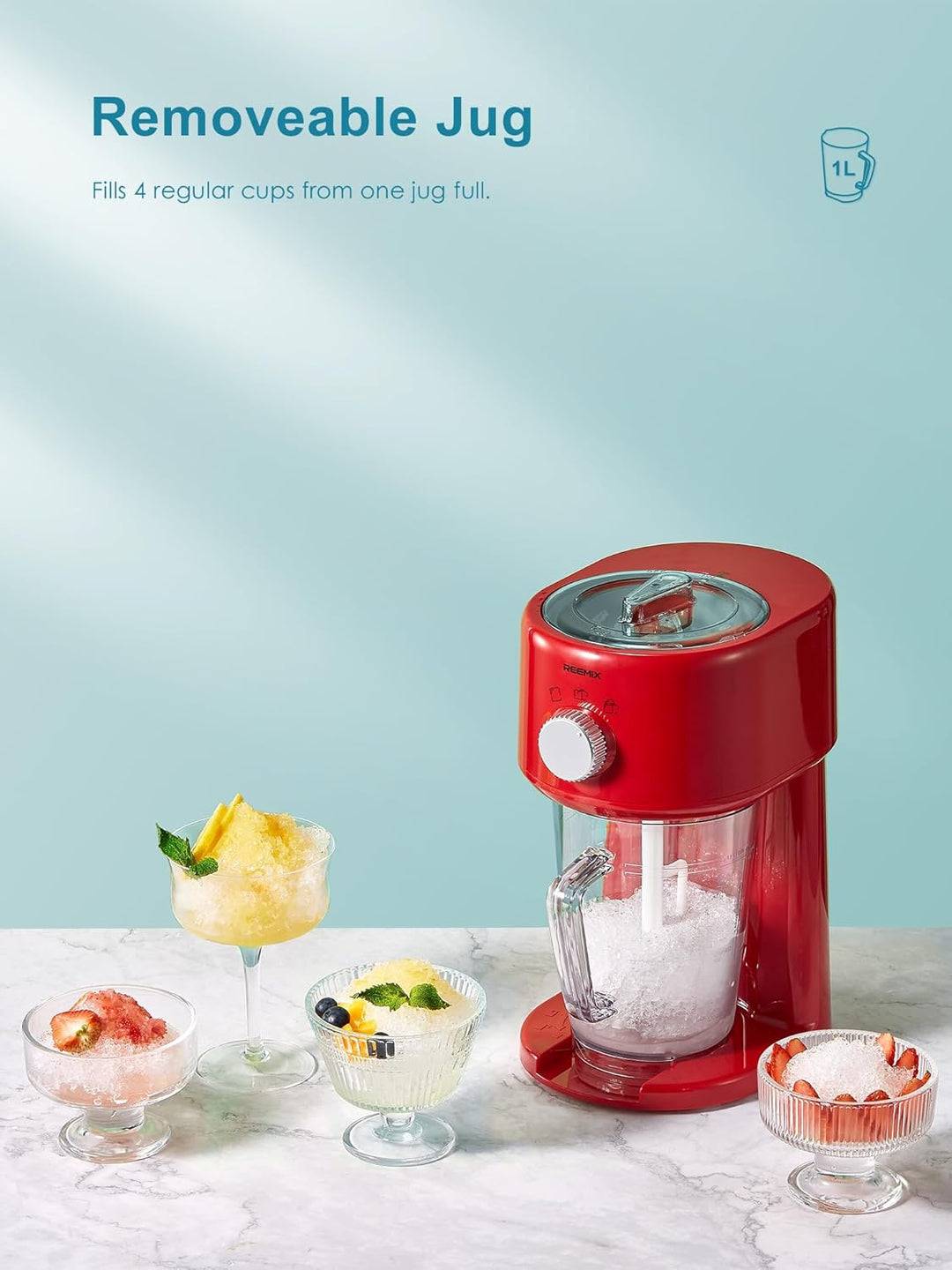 Reemix Slushy Maker Ice Shaver, Slush-Eis-Maschine, 3 Betriebs-Modi für grobes und feines Eis, Edels