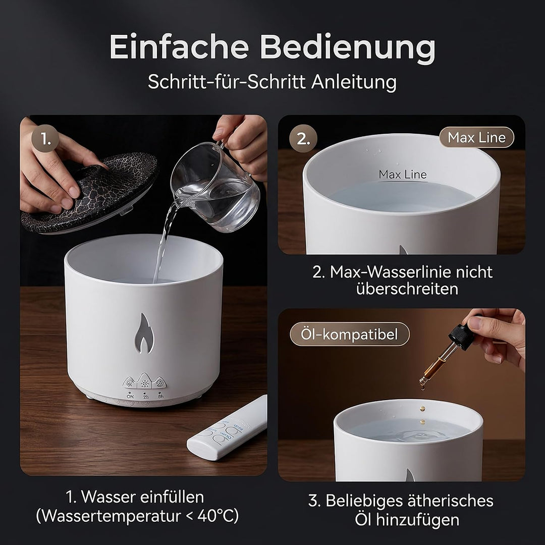 Vulkan Luftbefeuchter, Flammen Aroma Diffusor, 300ml Kapazität Weiss, Weiss