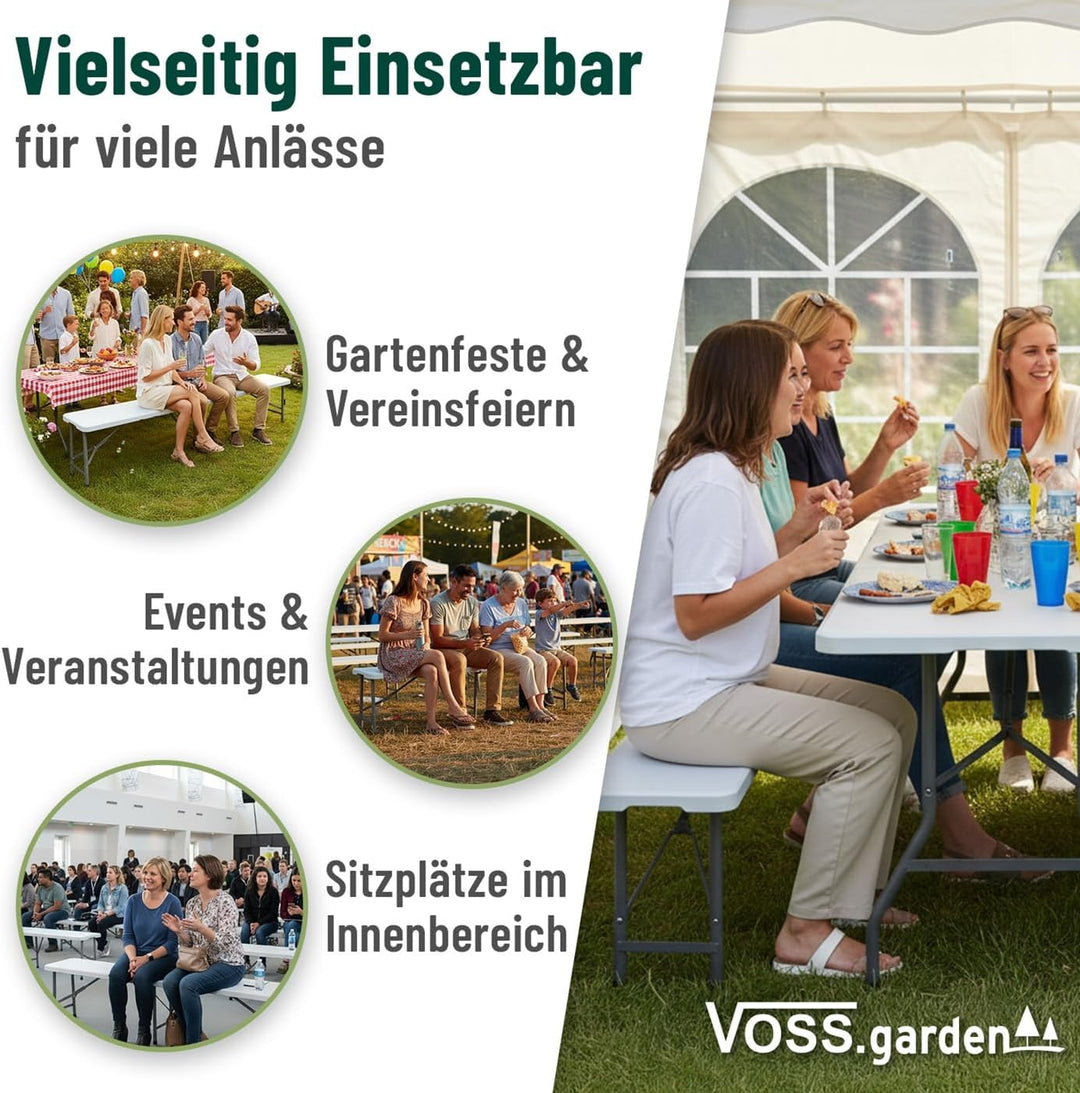 VOSS.garden Bierzeltgarnitur 180cm, 1x Tisch + 2X Bank, klappbar, Campingtisch