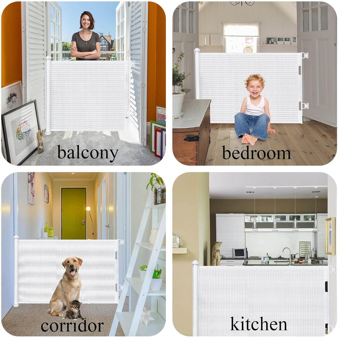 Einziehbares Babygitter – 150x86 cm extra breites Sicherheitsgitter für Baby und Haustier, Treppensc