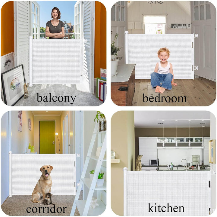 Einziehbares Babygitter – 150x86 cm extra breites Sicherheitsgitter für Baby und Haustier, Treppensc
