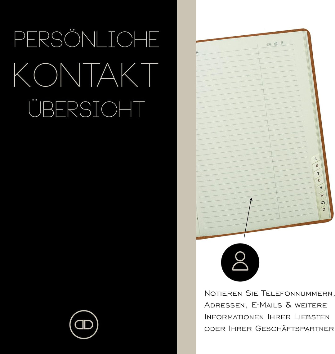 DELMON VARONE - Personalisierbares Adressbuch DIN A5 gebunden mit A-Z Register in Vintage Anilin Led