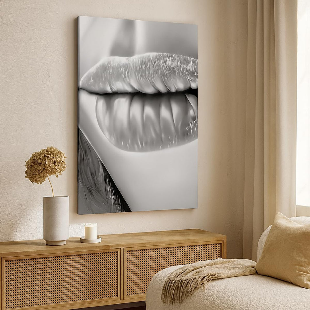 Bilder auf Leinwand Lippen Gesicht weiblich Lippenstift Leinwandbild mit Rahmen 45x80cm Wandbilder D