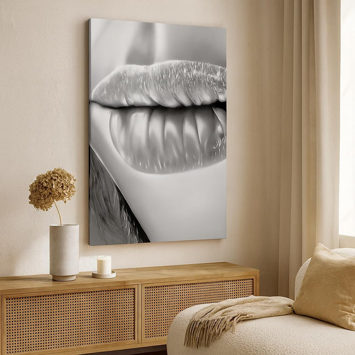 Bilder auf Leinwand Lippen Gesicht weiblich Lippenstift Leinwandbild mit Rahmen 45x80cm Wandbilder D