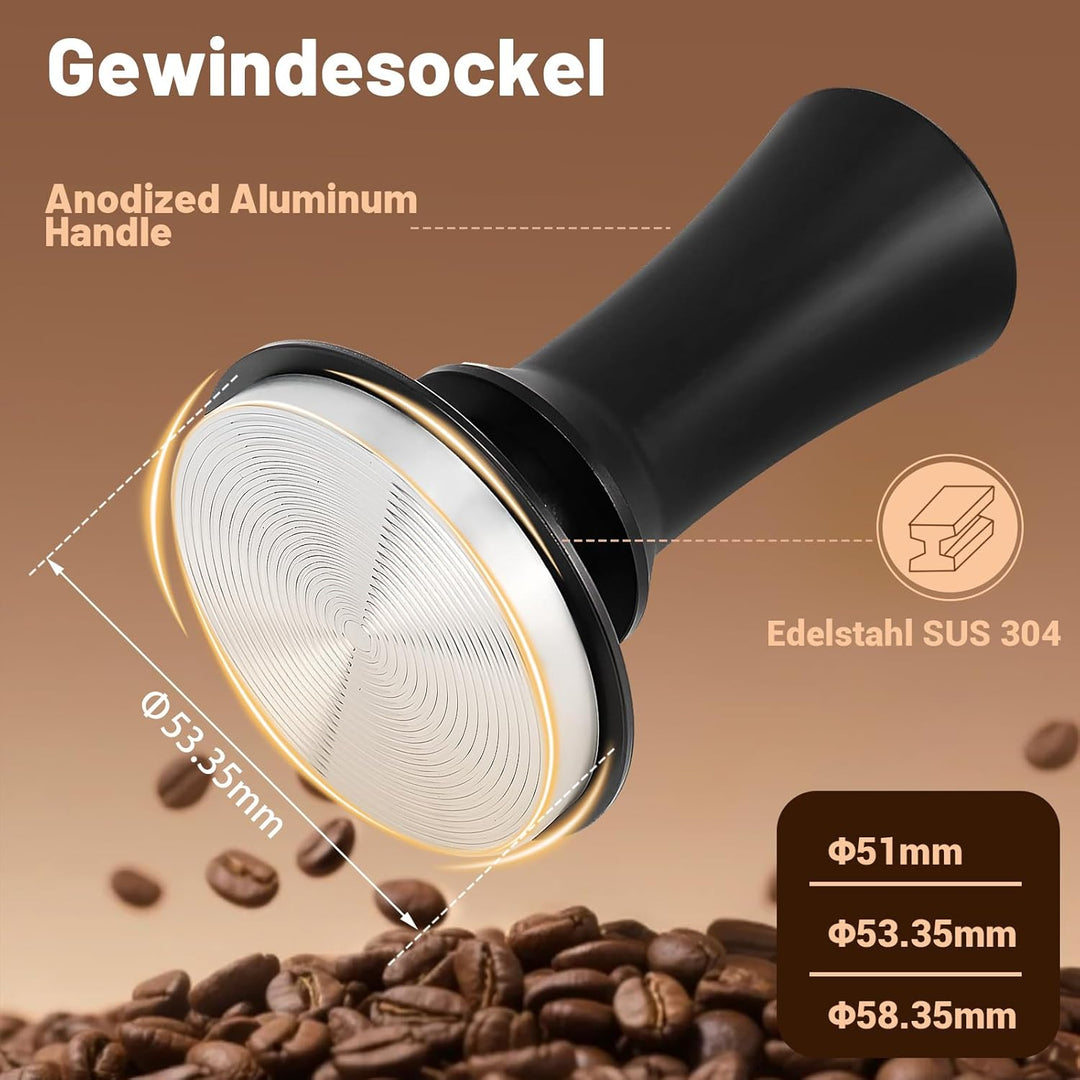 DIBTSA Espresso Tamper 53.3mm,Federbelasteter Kaffeestampfer mit 53.3mm 304-Edelstahl-Riffelbasis un