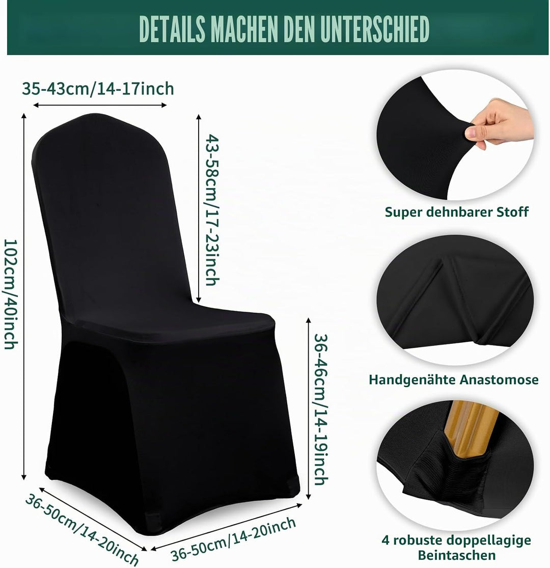 Showgeous 50 Stück Stuhlhussen Schwarz - Polyester Spandex Lycra Stretch - Universelle Waschbare für